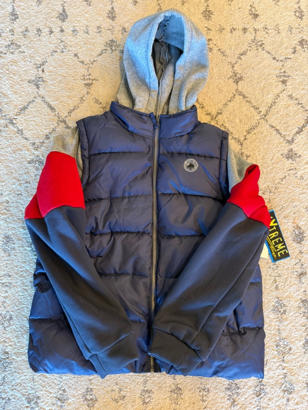Boys’ Navy Puffer Vest with Gray Hoodie Coat